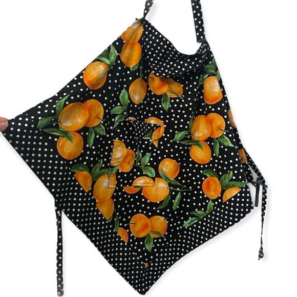 Aprons Polka dot black and white orange apron triangle style cooking crafts J299 - Picture 1 of 9